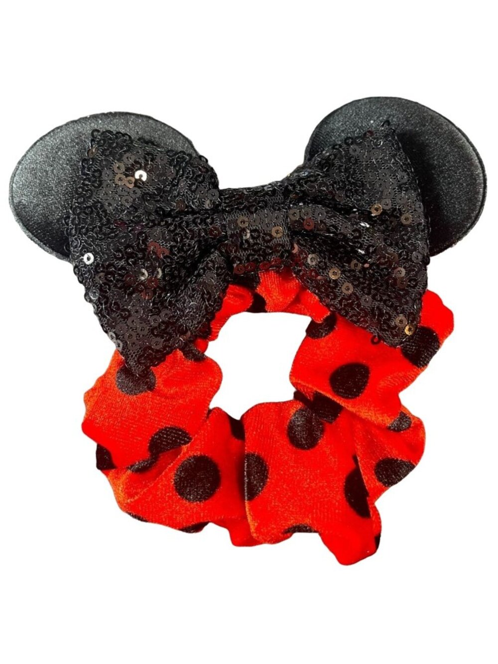 Minnie Mouse Hair Scrunchies Polka Dot Hair Rubber Band Velvet Ears Sequins